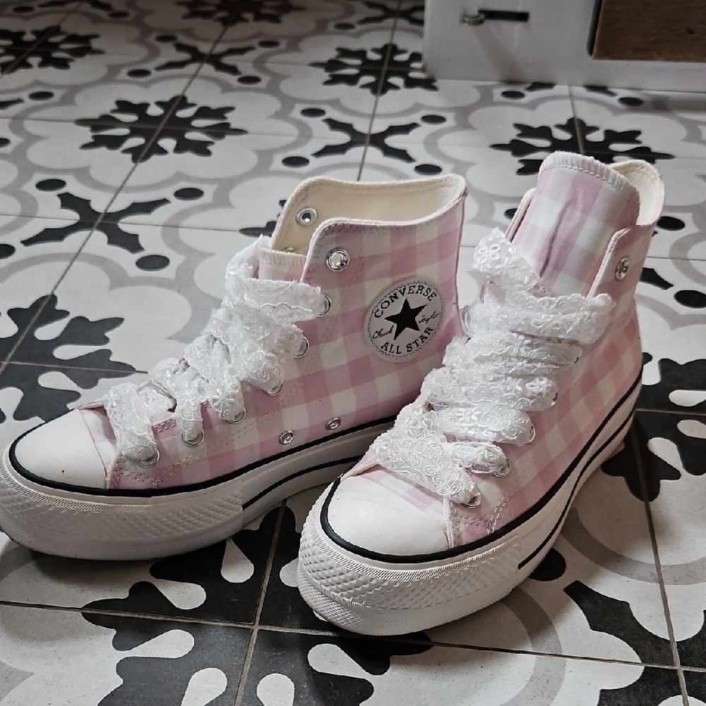 Converse Women's Pink Plaid High-Top Sneakers